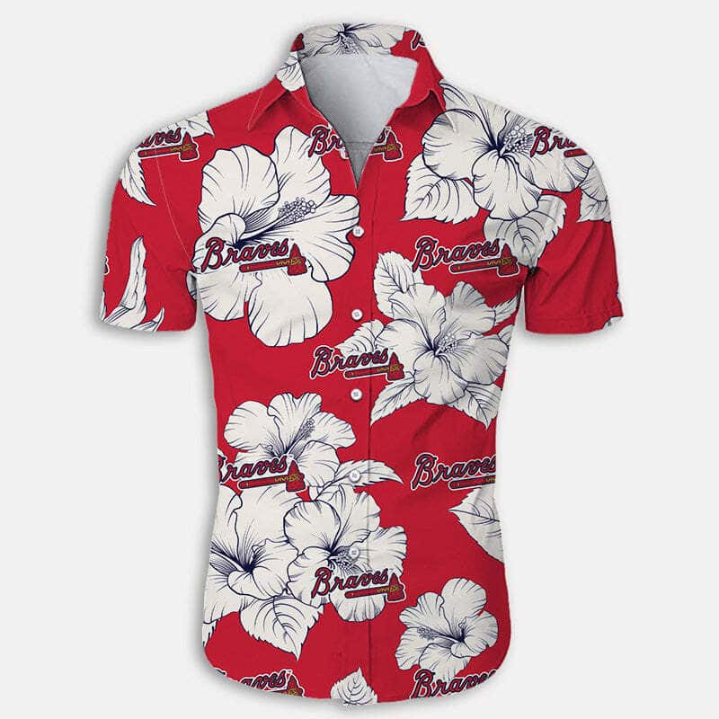 Red Aloha Atlanta Braves Hawaiian Shirt Hibiscus Flower Pattern