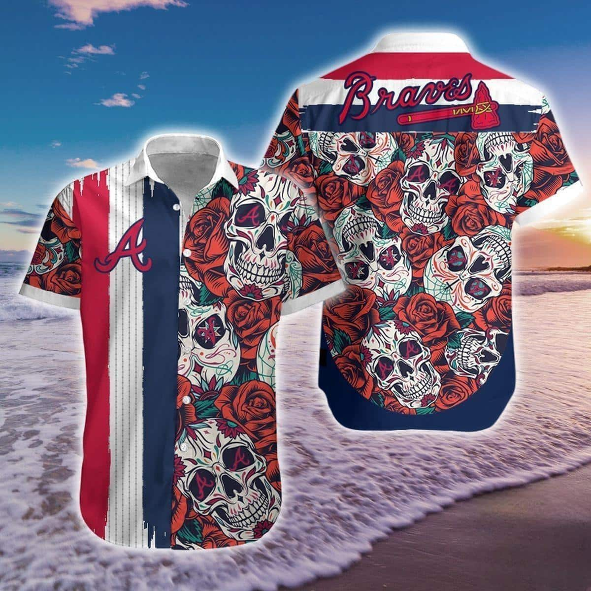 Trending Atlanta Braves Hawaiian Shirt Skull And Roses Pattern All Over Print