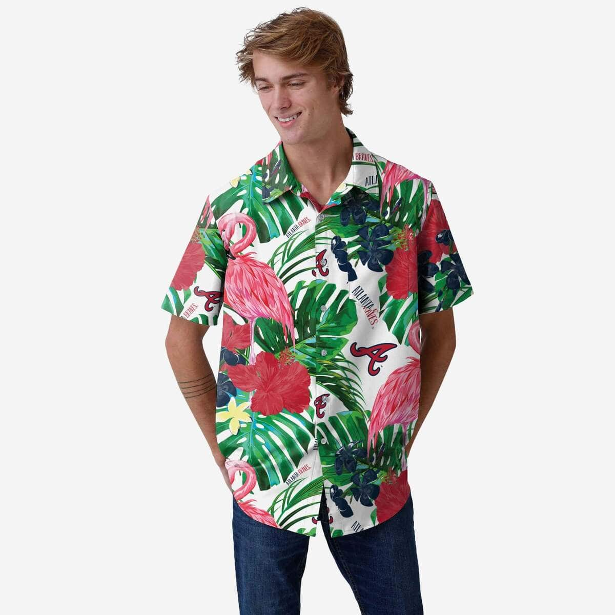 MLB Atlanta Braves Hawaiian Shirt Flamingo Palm Leaves Pattern