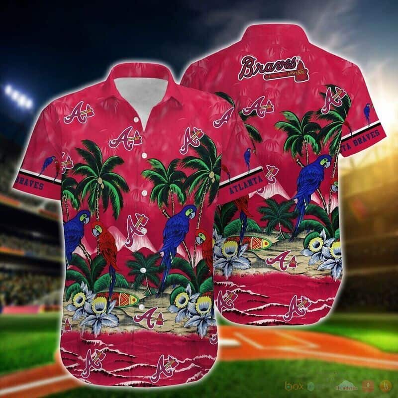 MLB Atlanta Braves Hawaiian Shirt Parrot Coconut Trees Beach Lovers Gift MLB Atlanta Braves Hawaiian Shirt Parrot Coconut Trees Beach Lovers Gift
