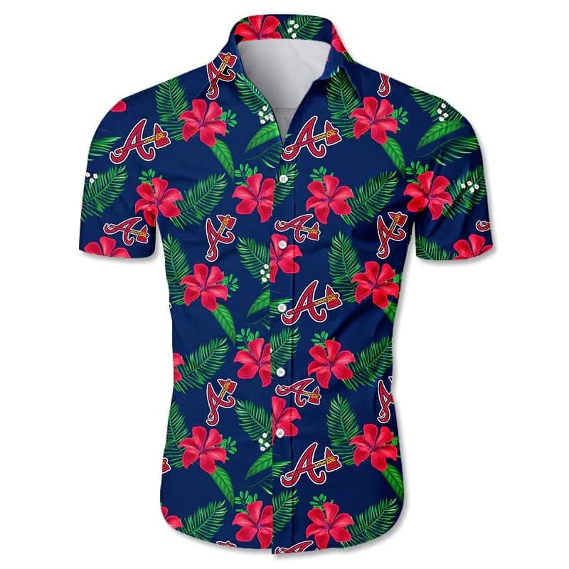 Atlanta Braves Hawaiian Shirt Red Hibiscus Pattern Gift For Beach Trip Atlanta Braves Hawaiian Shirt Red Hibiscus Pattern Gift For Beach Trip