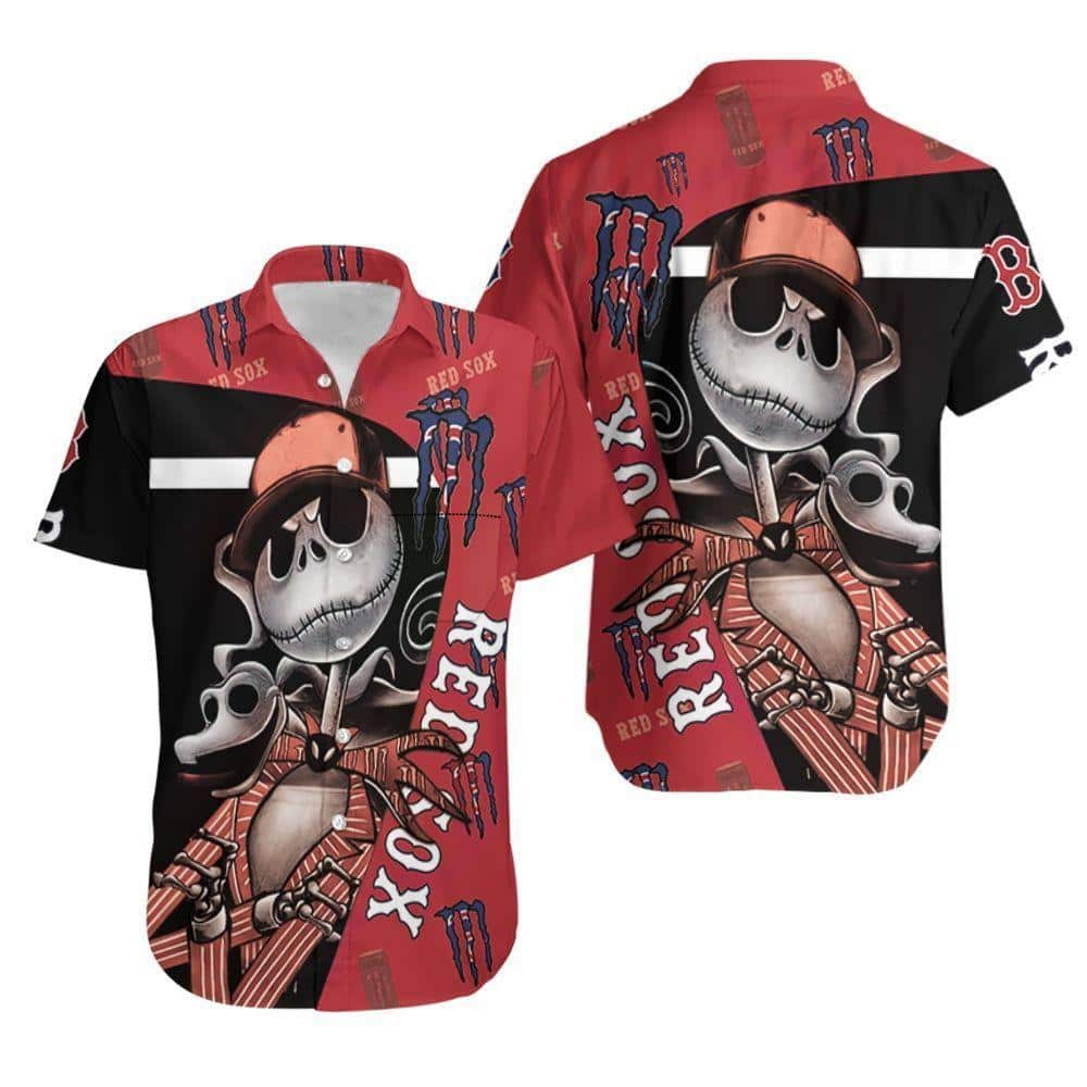 MLB Boston Red Sox Hawaiian Shirt Jack Skellington Monster Energy Logo