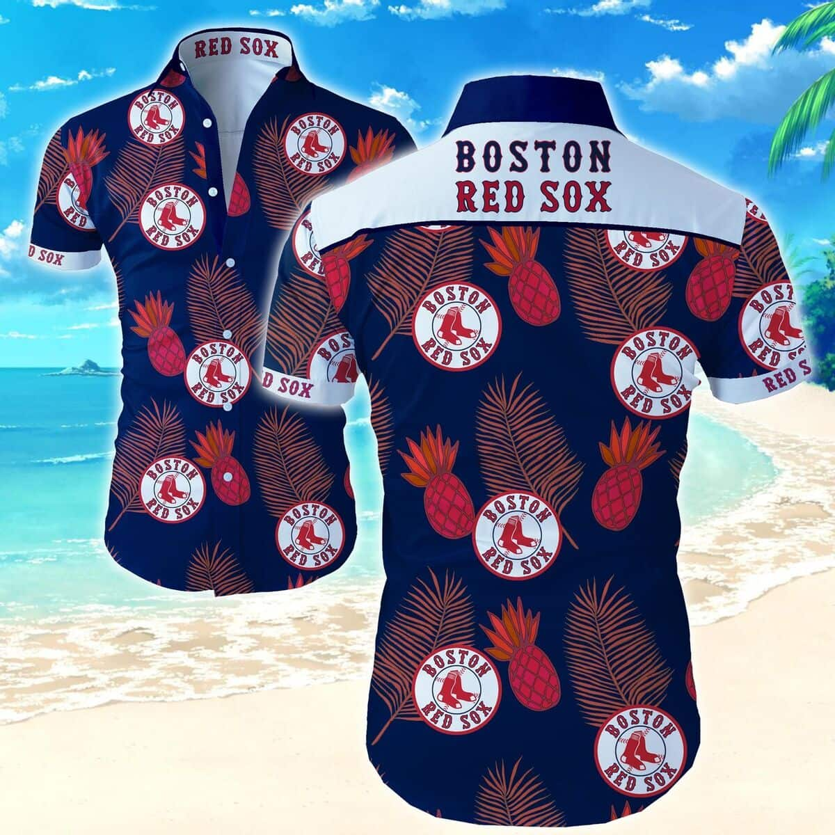 Boston Red Sox Hawaiian Shirt Palm Leaves Pineapple Pattern Beach Lovers Gift