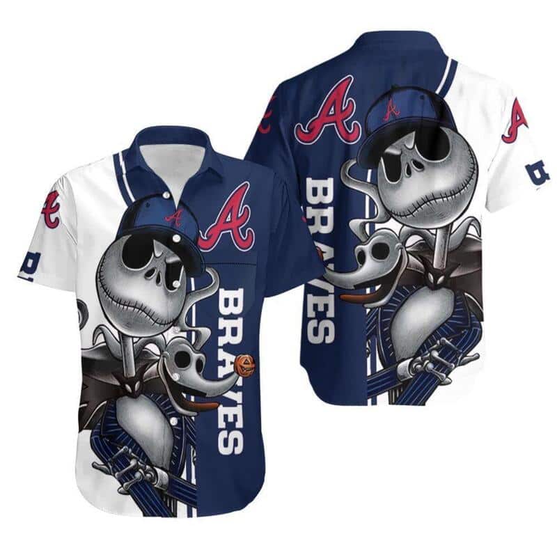 Atlanta Braves Hawaiian Shirt Jack Skellington And Zero Atlanta Braves Hawaiian Shirt Jack Skellington And Zero