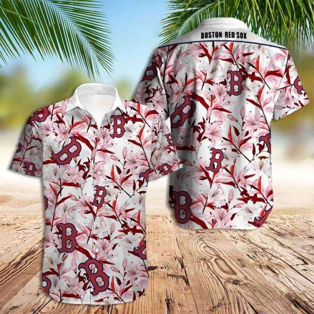 Boston Red Sox Hawaiian Shirt Tropical Flower Pattern Beach Lovers Gift