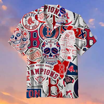 MLB Boston Red Sox Skull Hawaiian Shirt Gift For Red Sox Fans MLB Boston Red Sox Skull Hawaiian Shirt Gift For Red Sox Fans