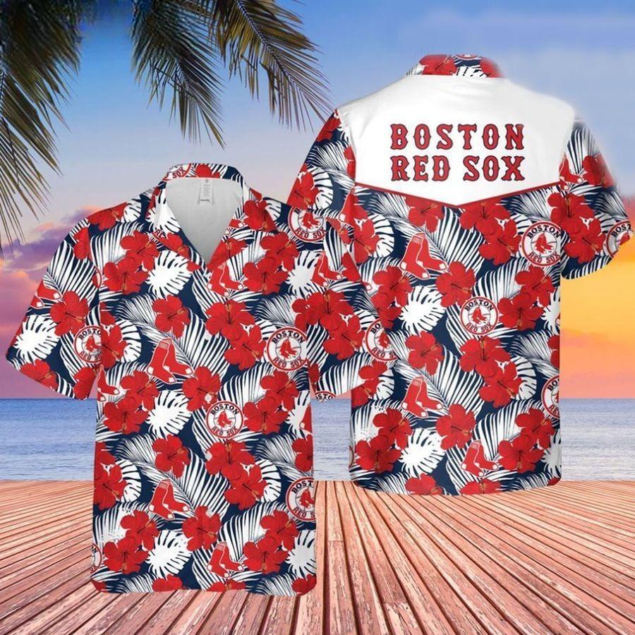 Boston Red Sox Hawaiian Shirt Hibiscus Flower Pattern Practical Beach Gift