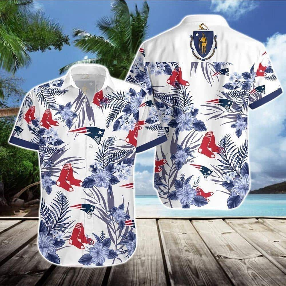 MLB Boston Red Sox Hawaiian Shirt Hibiscus Flower Pattern On White Theme