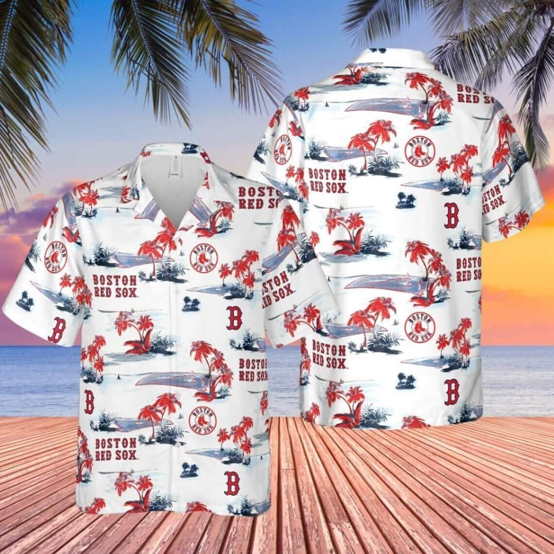 MLB Boston Red Sox Hawaiian Shirt Island Pattern On White Theme