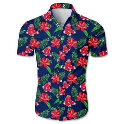 Boston Red Sox Hawaiian Shirt Tropical Flower Pattern Beach Gift For Sport Fans Boston Red Sox Hawaiian Shirt Tropical Flower Pattern Beach Gift For Sport Fans