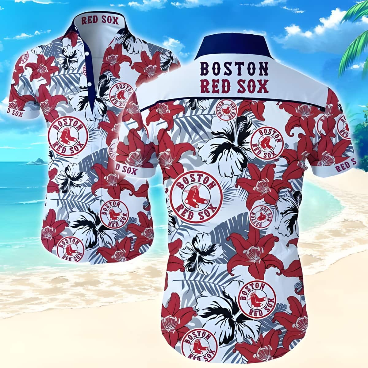 Boston Red Sox Hawaiian Shirt Tropical Flower Pattern Beach Gift For Friend