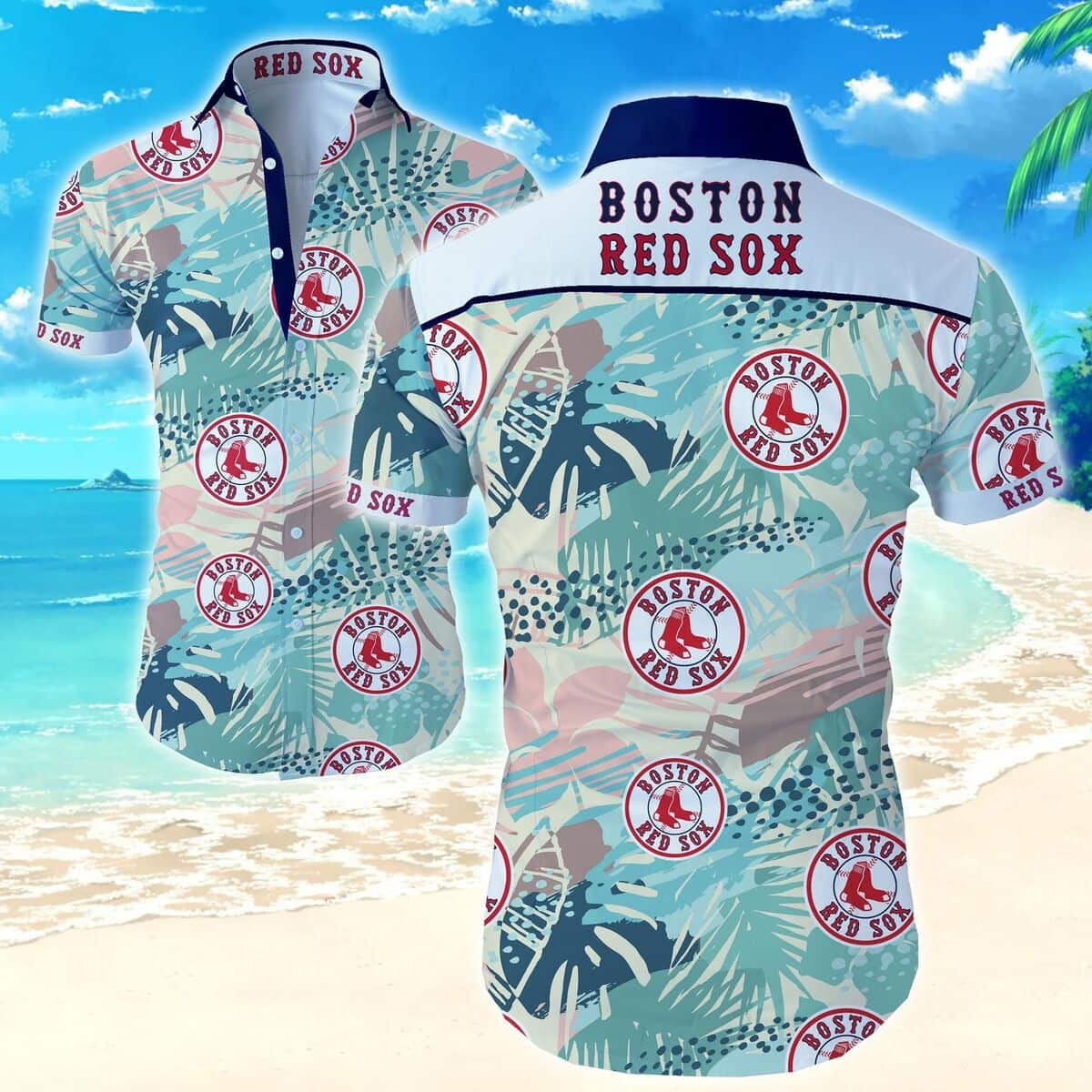 Boston Red Sox Hawaiian Shirt Palm Leaves Pattern Practical Beach Gift