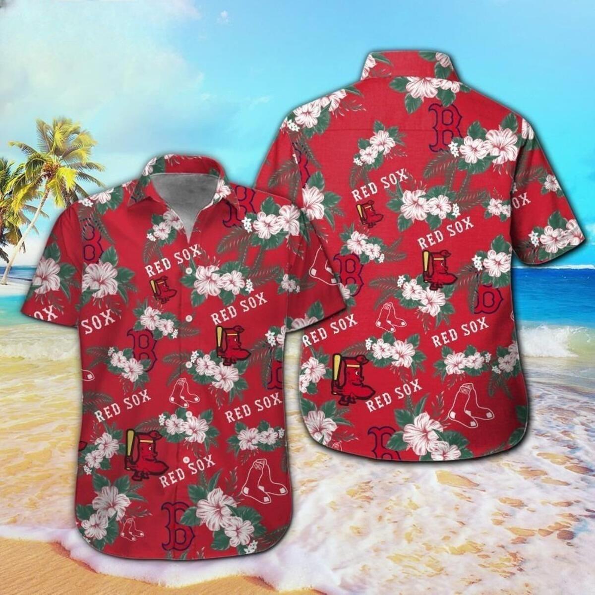 Boston Red Sox Hawaiian Shirt Tropical Pattern Summer Beach Gift