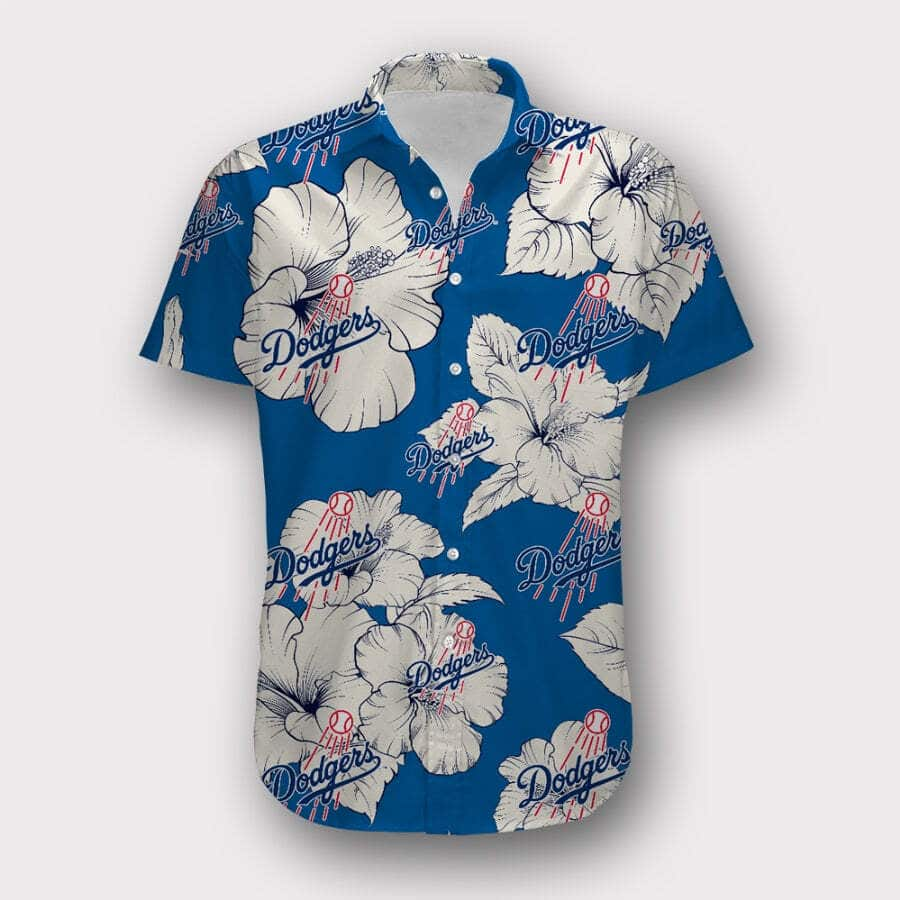 Los Angeles Dodgers Hawaiian Shirt White Hibiscus Flower Best Beach Gift