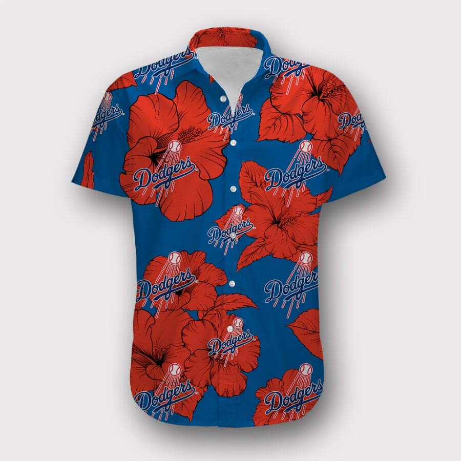 Los Angeles Dodgers Hawaiian Shirt Red Hibiscus Flower All Over Print