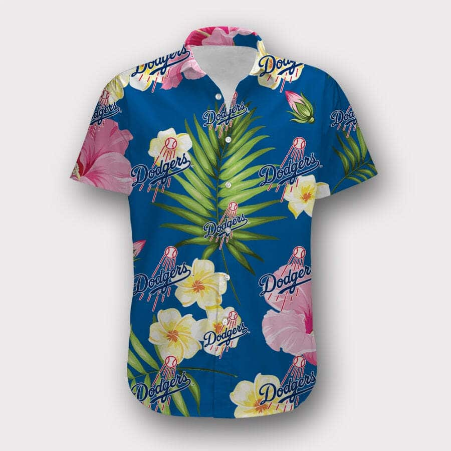 Los Angeles Dodgers Hawaiian Shirt Tropical Flower Pattern Practical Beach Gift