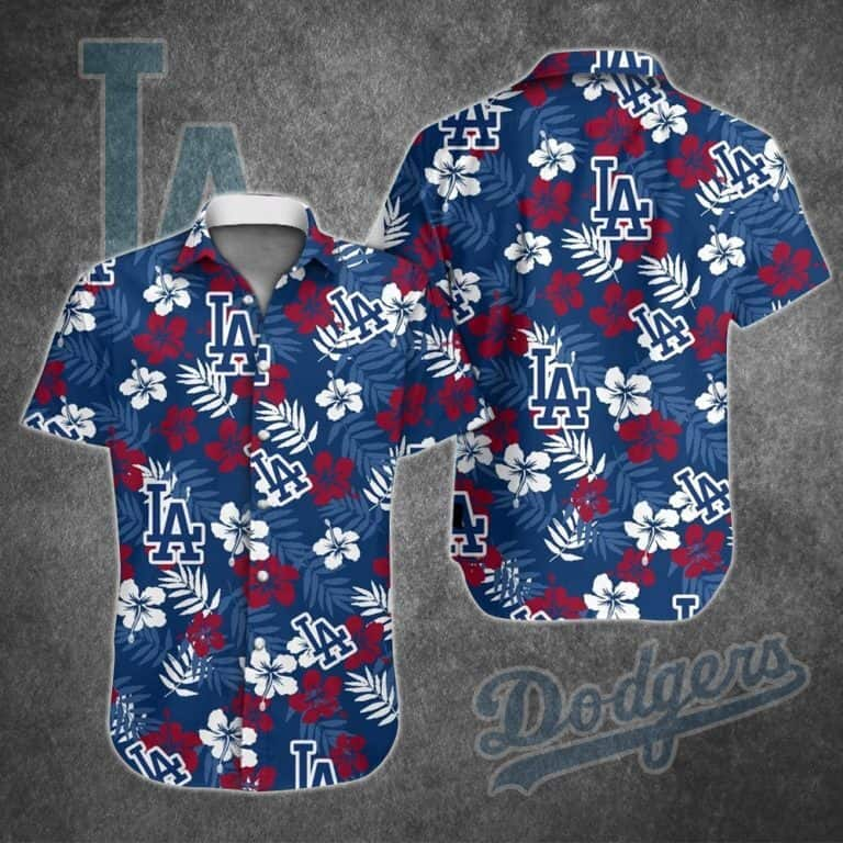 Los Angeles Dodgers Hawaiian Shirt Hibiscus Flower Pattern Beach Lovers Gift