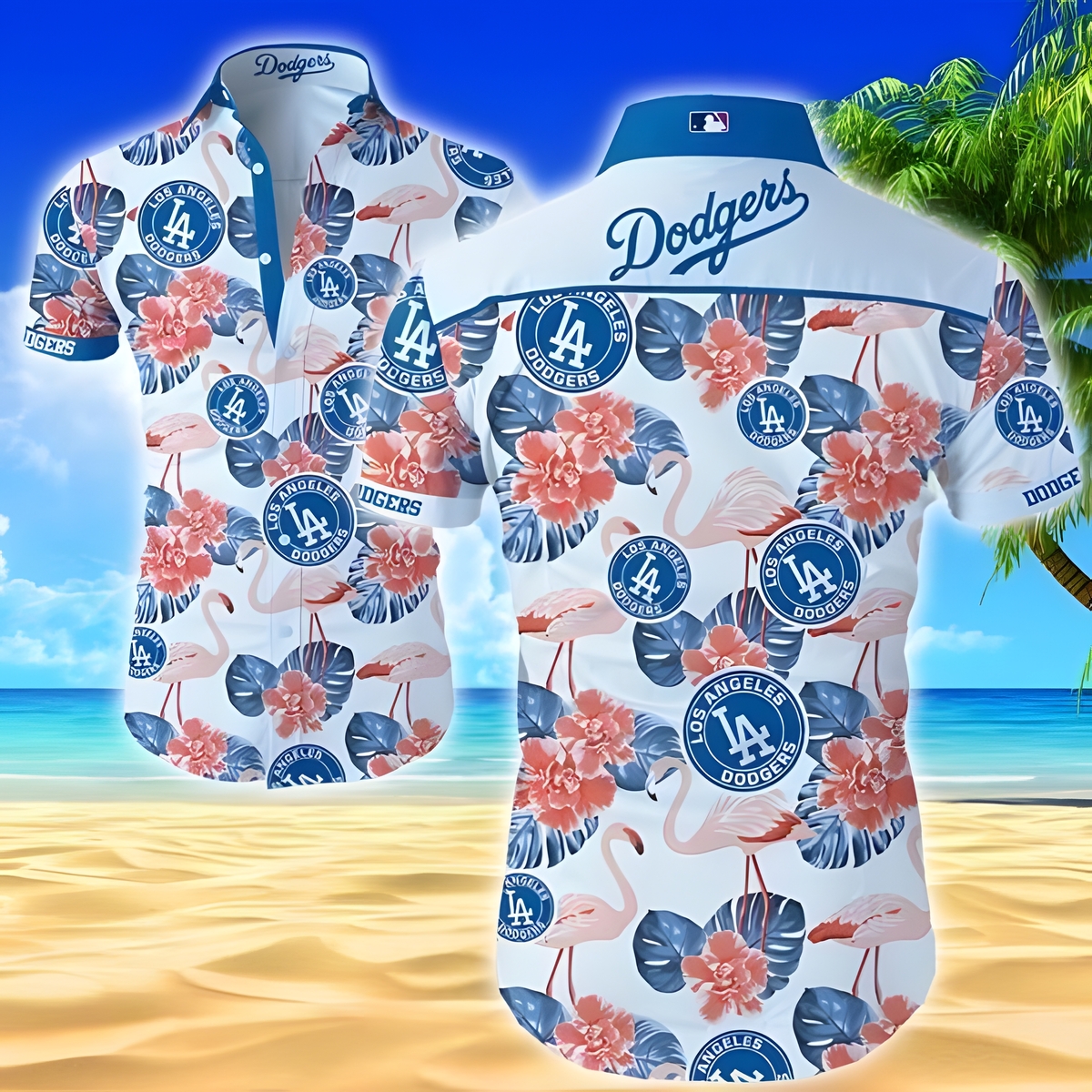 Los Angeles Dodgers Hawaiian Shirt Flamingo Tropical Flowers