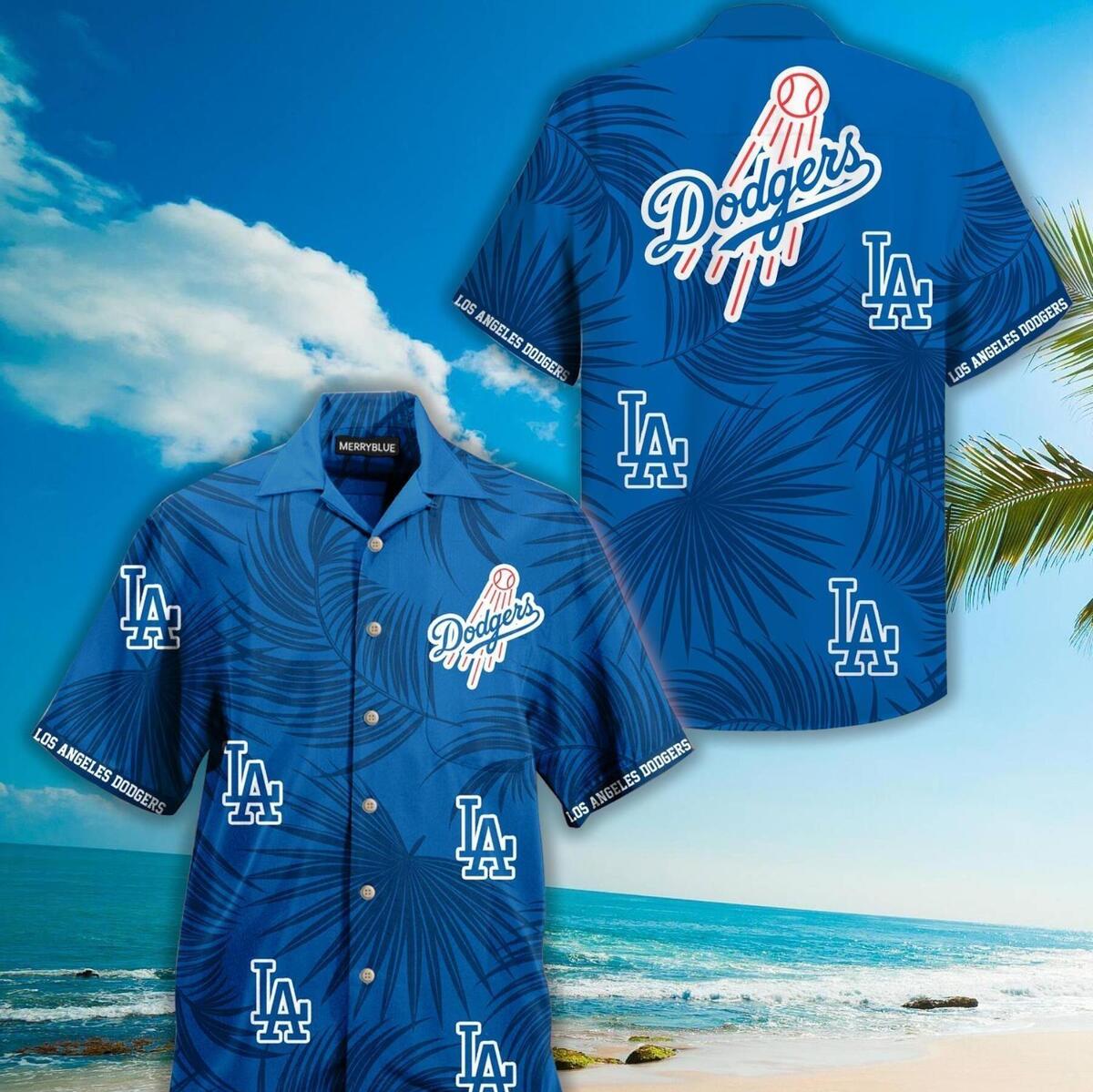 MLB Los Angeles Dodgers Hawaiian Shirt Palm Leaves Pattern