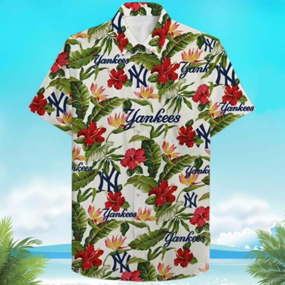 New York Yankees Hawaiian Shirt Tropical Flower Pattern All Over Print