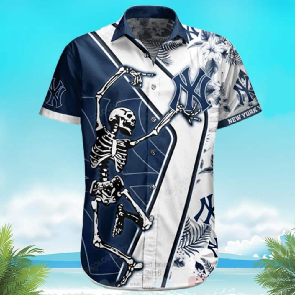 MLB New York Yankees Hawaiian Shirt Skeleton Tropical Flower Pattern