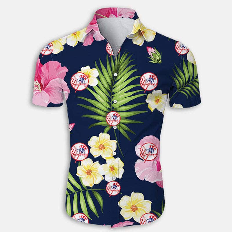 New York Yankees Hawaiian Shirt Tropical Flower Pattern Beach Vacation Gift