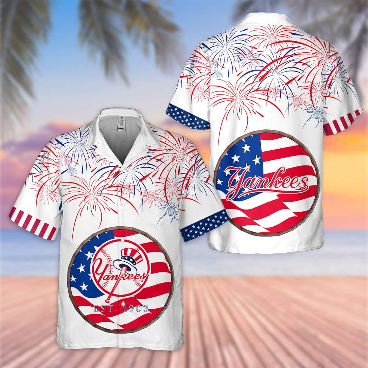 MLB New York Yankees Hawaiian Shirt Fireworks Independence Day