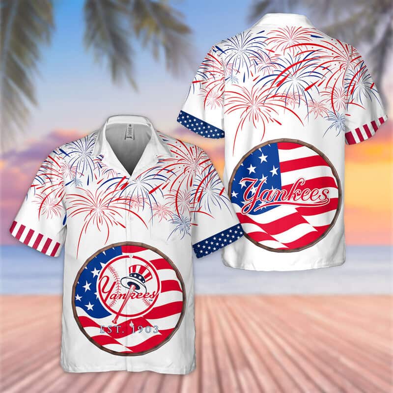 MLB New York Yankees Hawaiian Shirt Fireworks Independence Day
