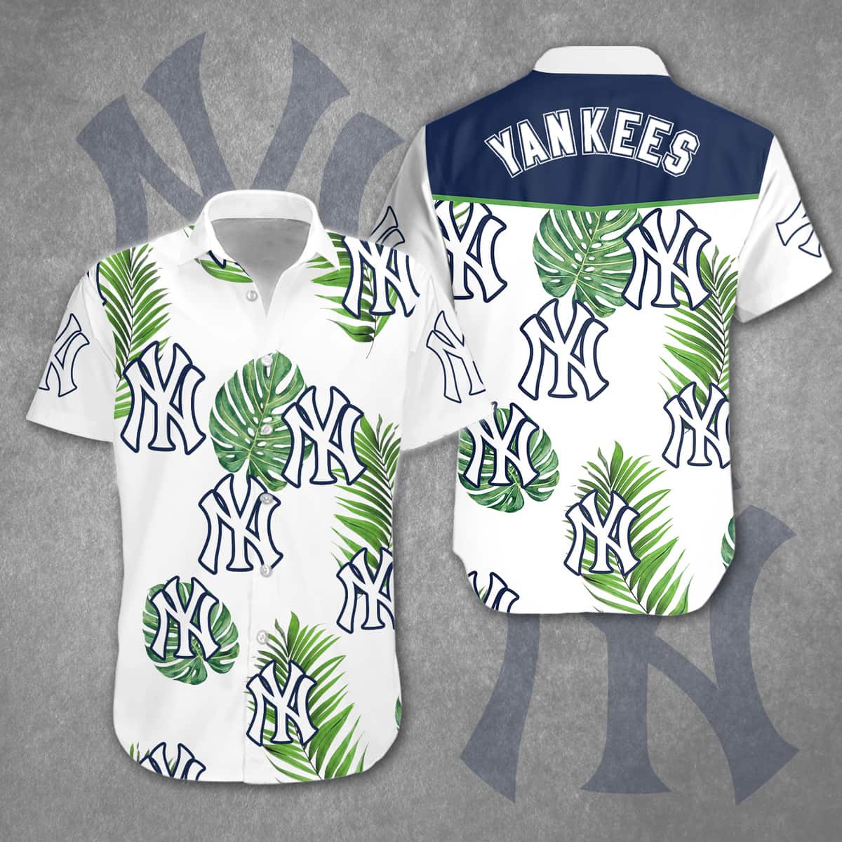 New York Yankees Hawaiian Shirt Palm Trees Pattern Gift For Beach Trip New York Yankees Hawaiian Shirt Palm Trees Pattern Gift For Beach Trip