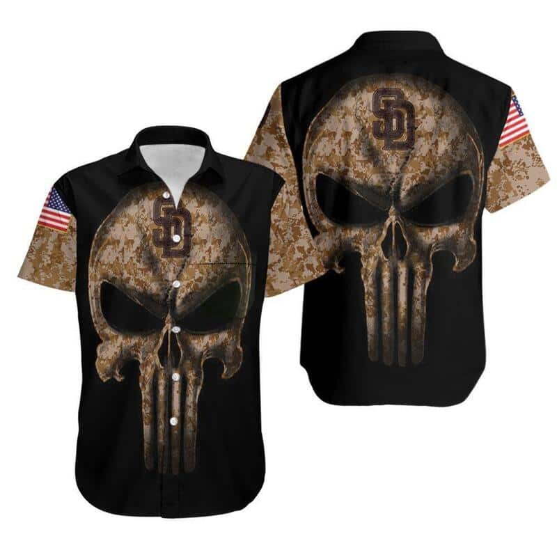 San Diego Padres Hawaiian Shirt Camouflage Skull American Flag San Diego Padres Hawaiian Shirt Camouflage Skull American Flag