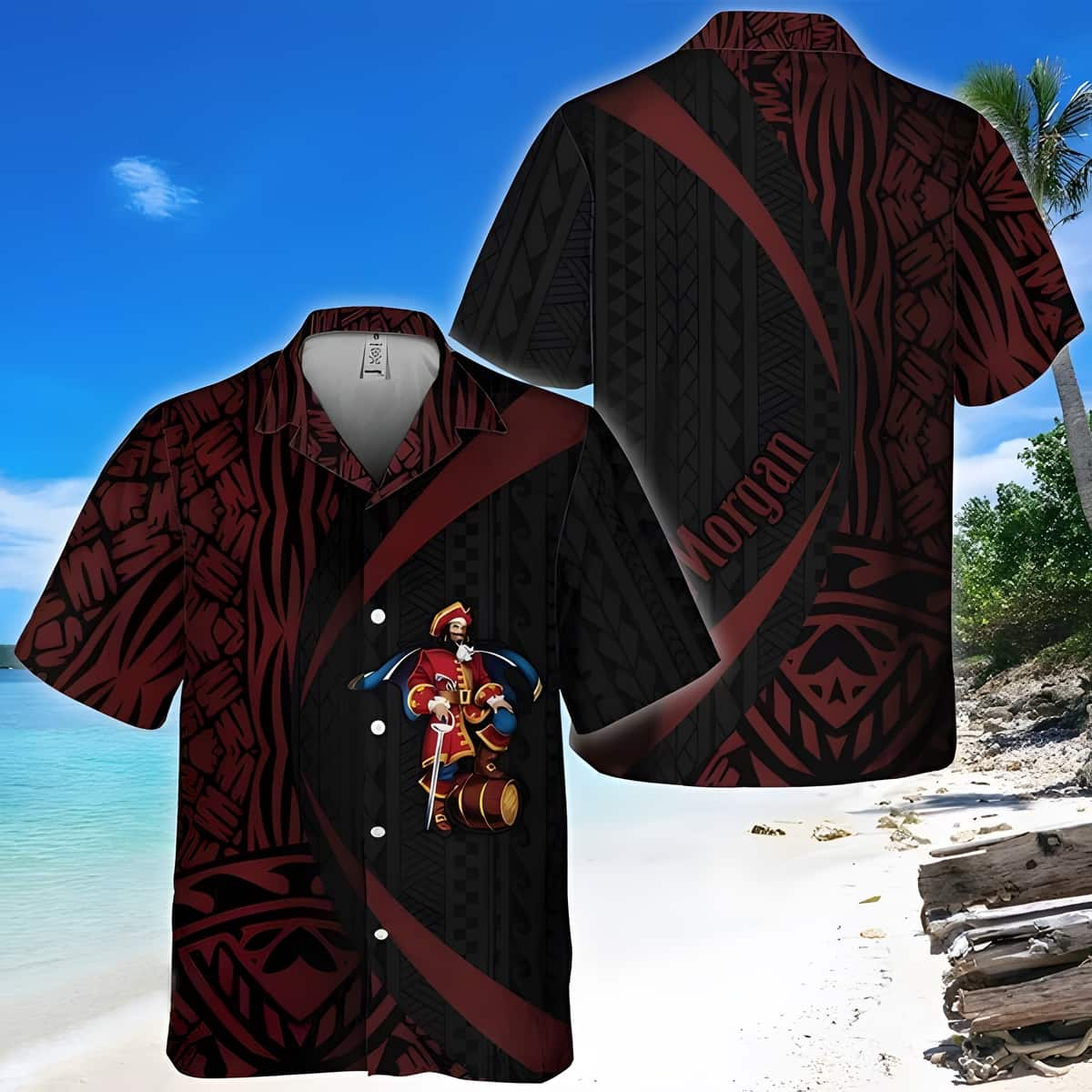 Captain Morgan Hawaiian Shirt Polynesian Samoan Pattern Gift For Beach Trip