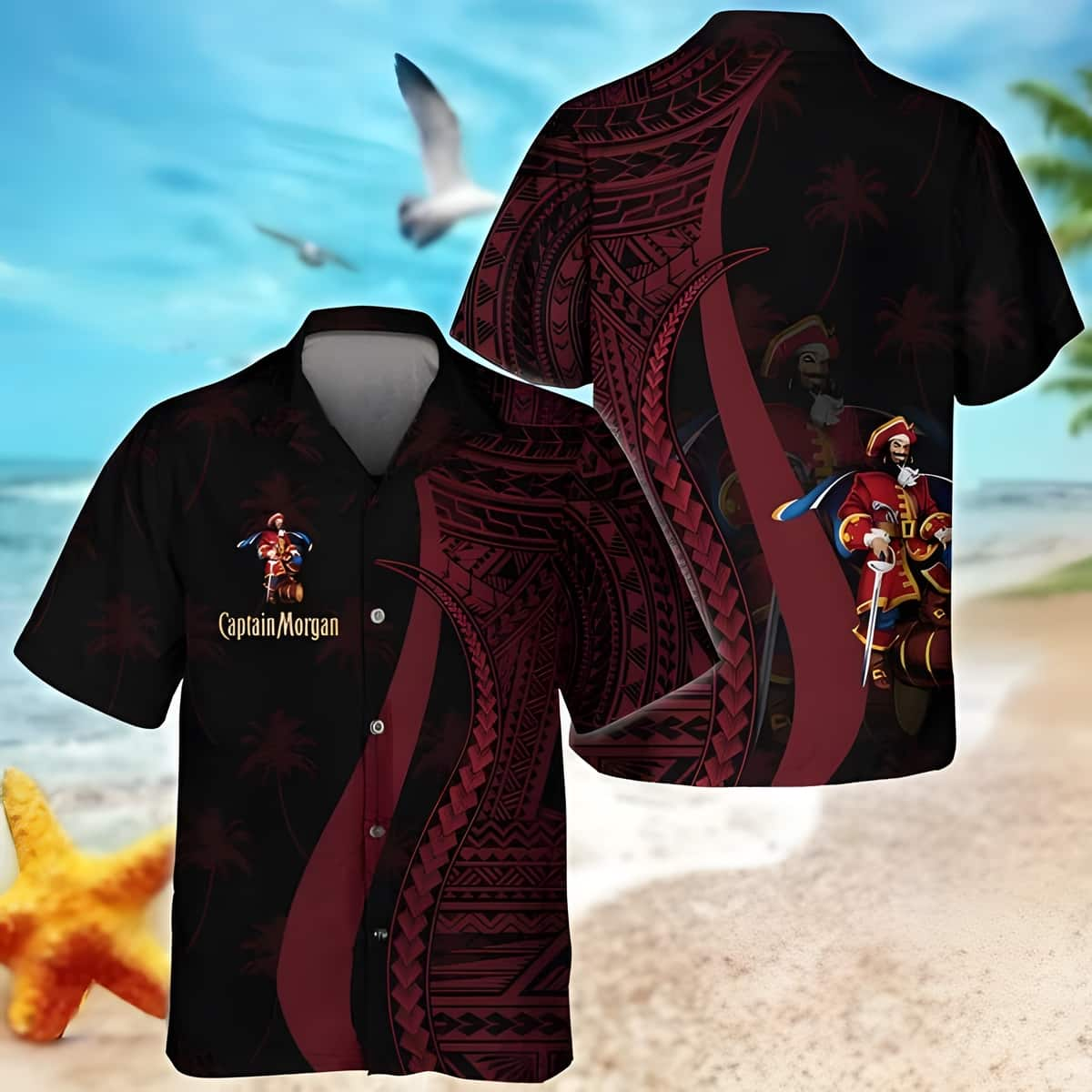 Captain Morgan Hawaiian Shirt Red Polynesian Summer Gift For Best Friend