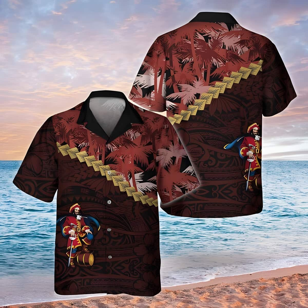 Captain Morgan Hawaiian Shirt Palm Tree Blend Polynesian Pattern Beach Gift