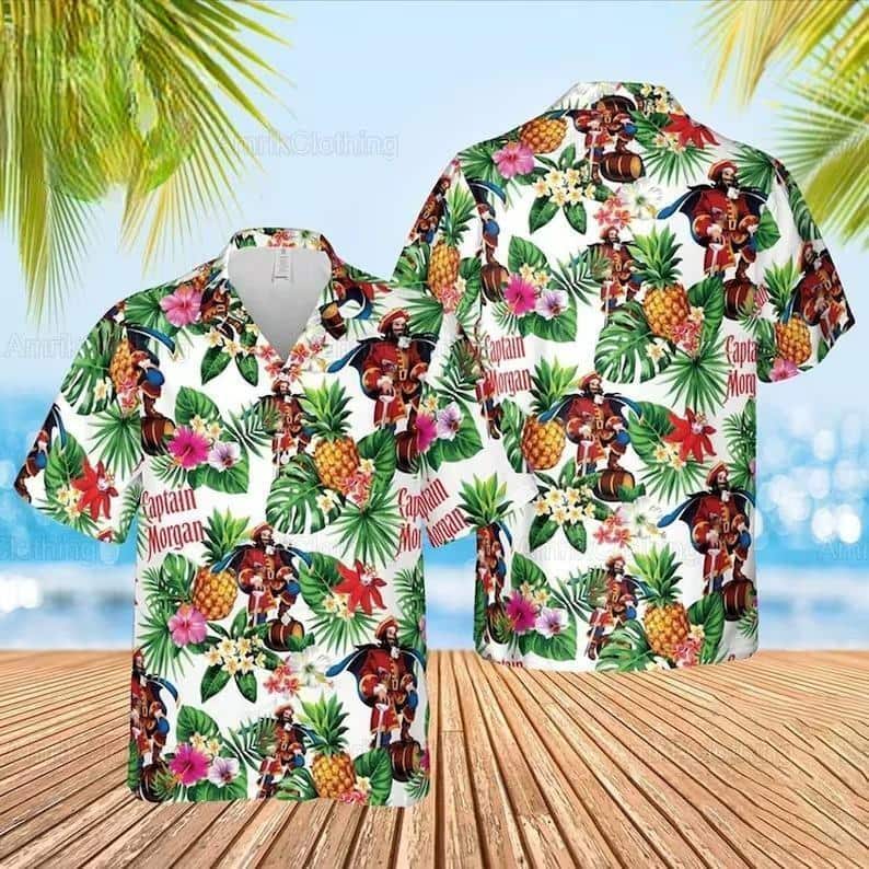 Captain Morgan Hawaiian Shirt Tropical Pineapple Pattern Practical Beach Gift