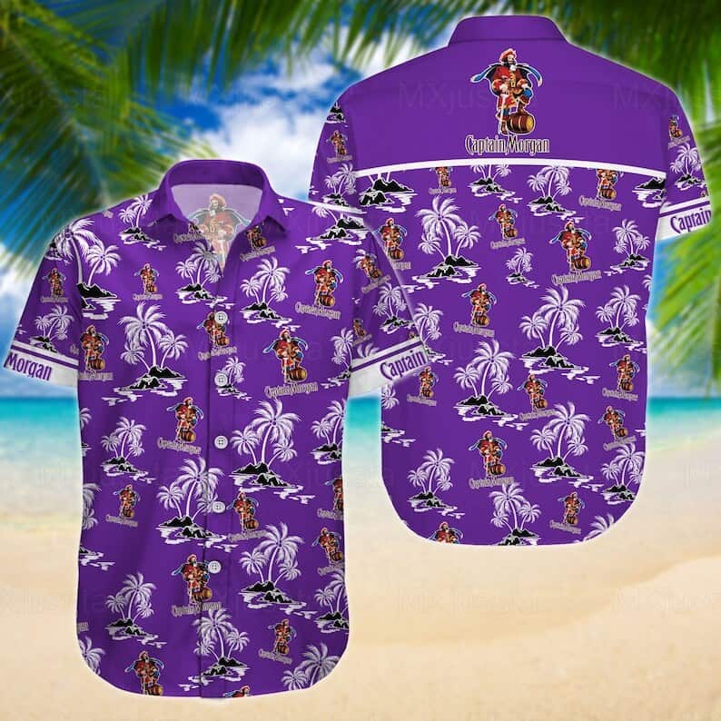 Captain Morgan Hawaiian Shirt Coconut Tree Pattern Beach Vacation Gift