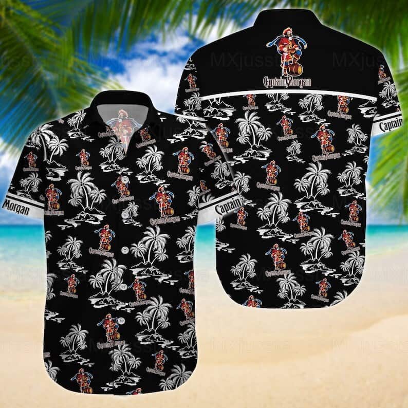 Black Aloha Captain Morgan Hawaiian Shirt Island Pattern