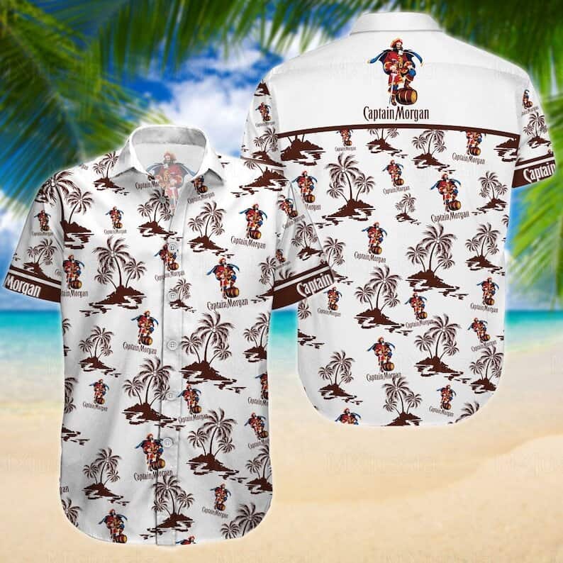 White Captain Morgan Hawaiian Shirt Island Pattern Gift For Beach Trip