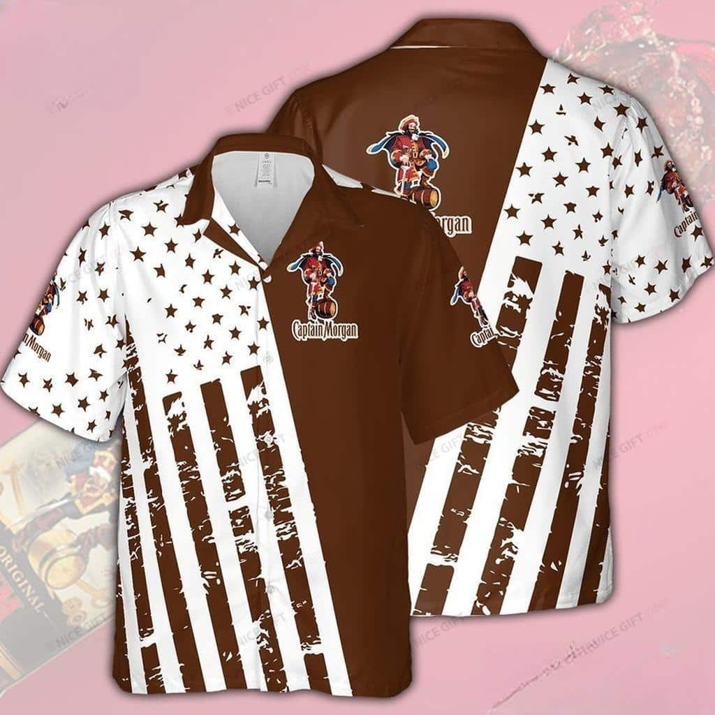 Captain Morgan Hawaiian Shirt Brown Star And Lines Summer Beach Gift