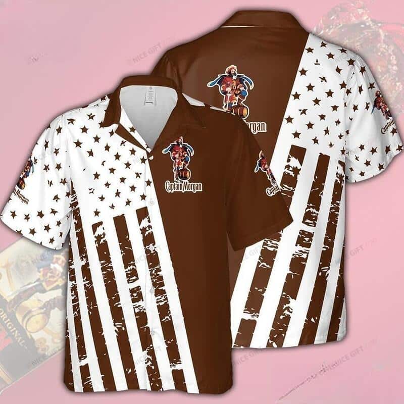 Captain Morgan Hawaiian Shirt Brown Star And Lines Summer Beach Gift Captain Morgan Hawaiian Shirt Brown Star And Lines Summer Beach Gift