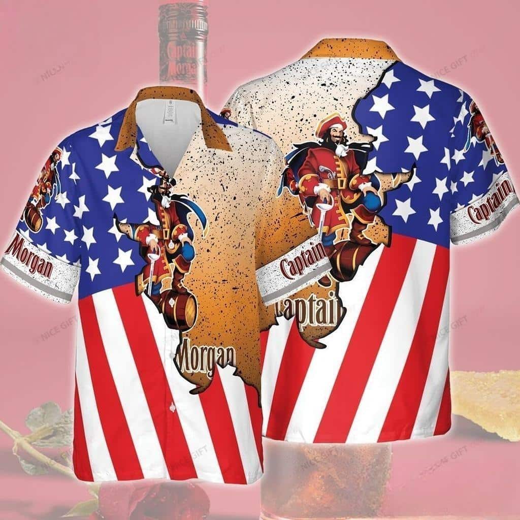 Captain Morgan Hawaiian Shirt Us Flag Summer Beach Gift