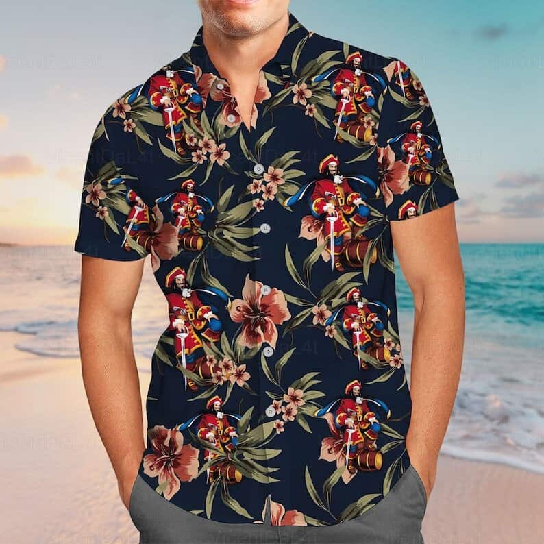 Captain Morgan Hawaiian Shirt Hibiscus Flower Pattern Gift For Beach Trip