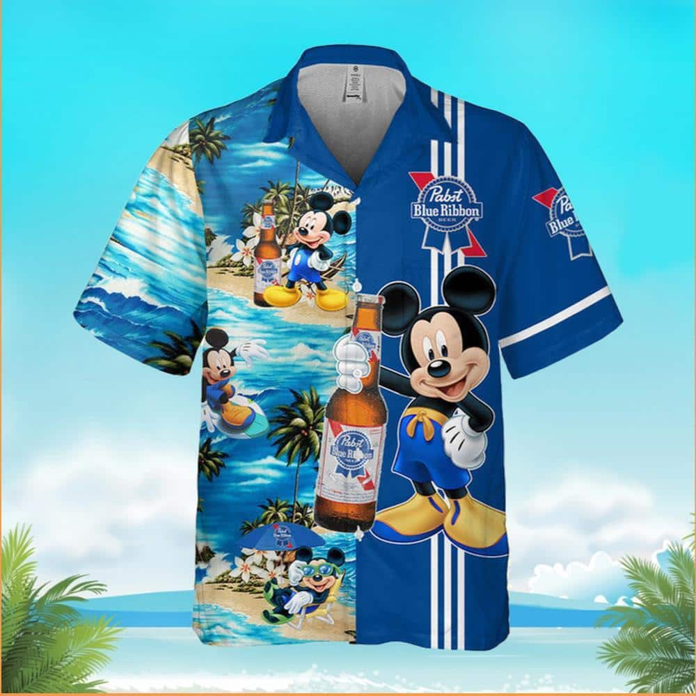 Disney Mickey Mouse Pabst Blue Ribbon Hawaiian Shirt Beer Lovers Gift