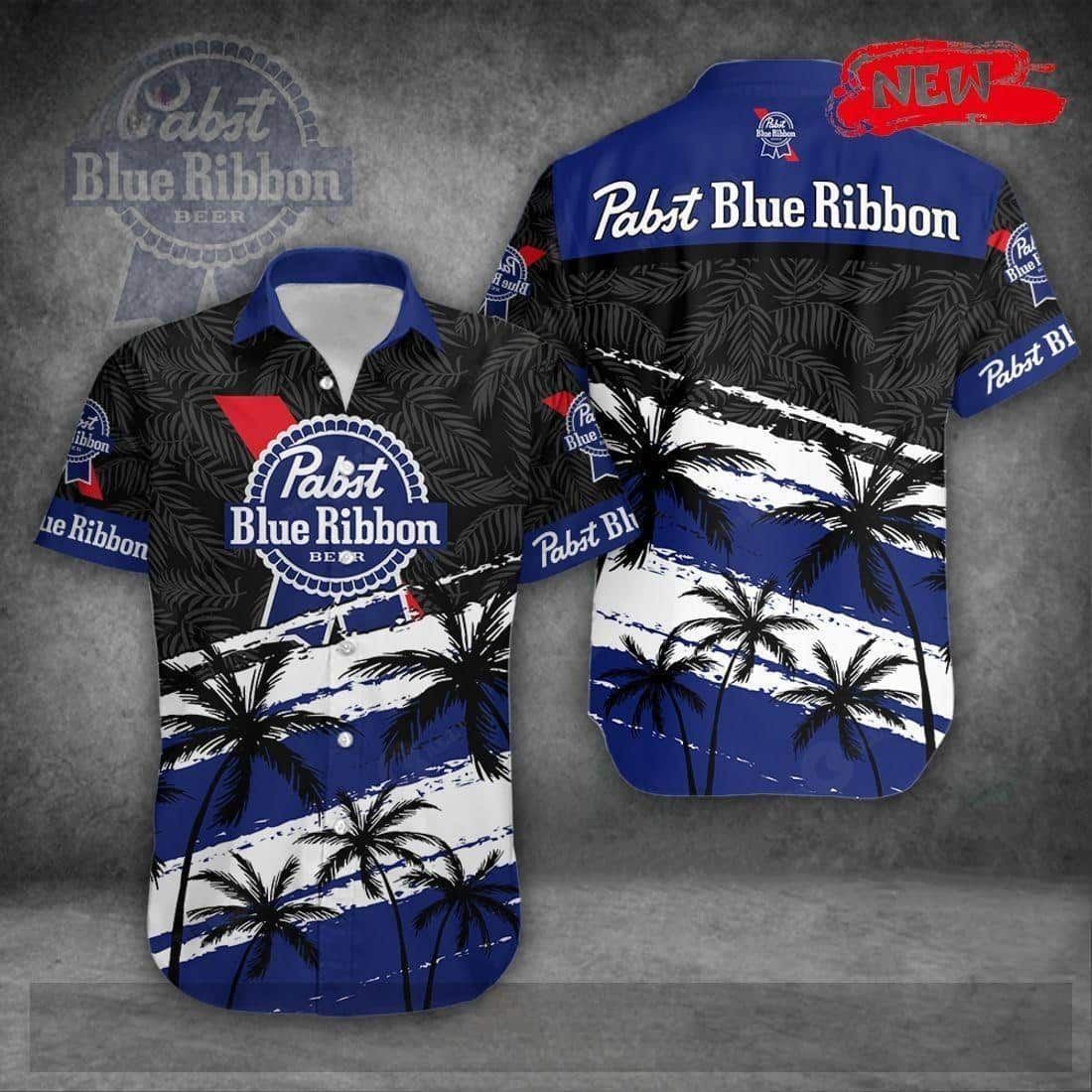 Pabst Blue Ribbon Hawaiian Shirt Tropical Coconut Tree Practical Beach Gift