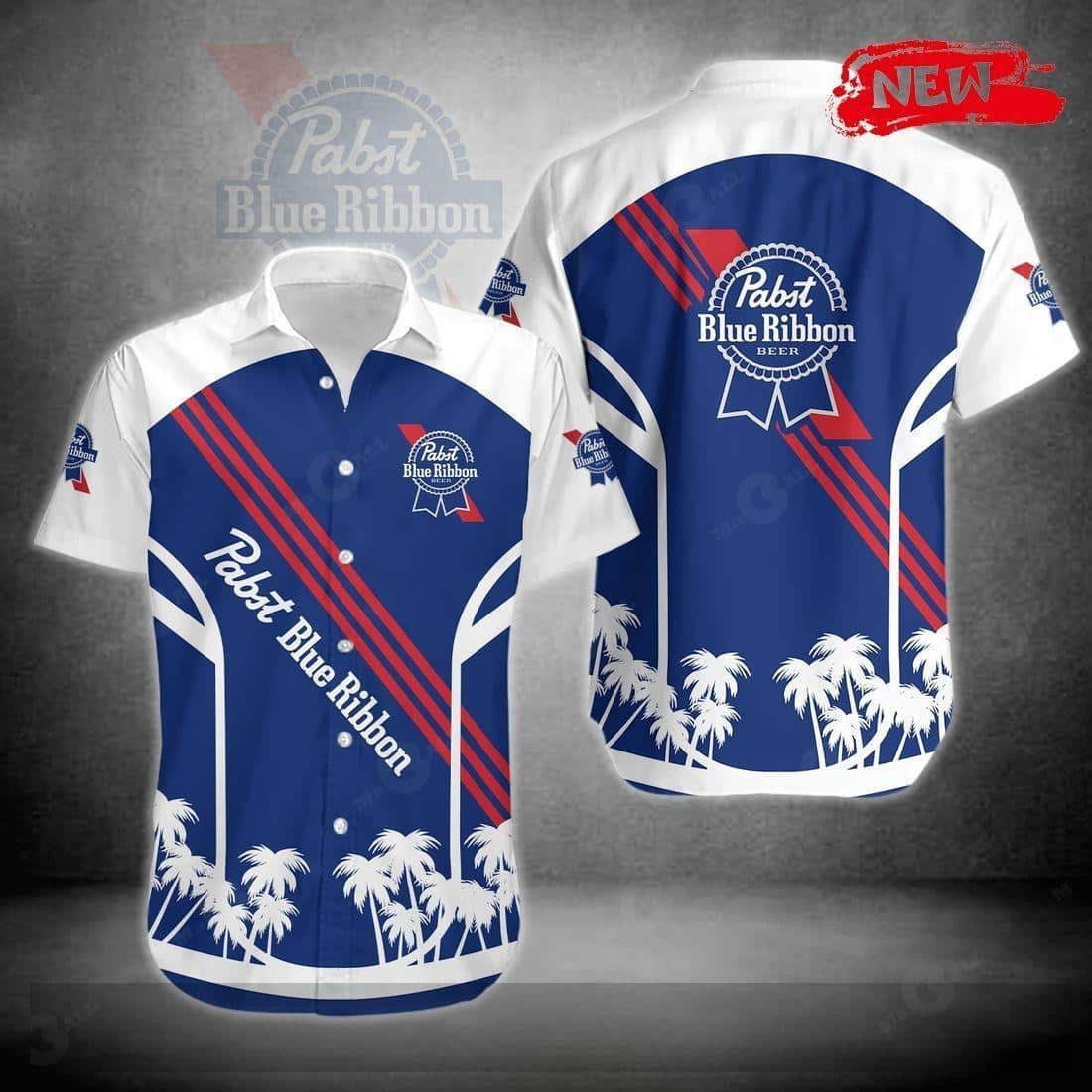 Pabst Blue Ribbon Hawaiian Shirt Tropical Palm Tree Beach Gift For Him