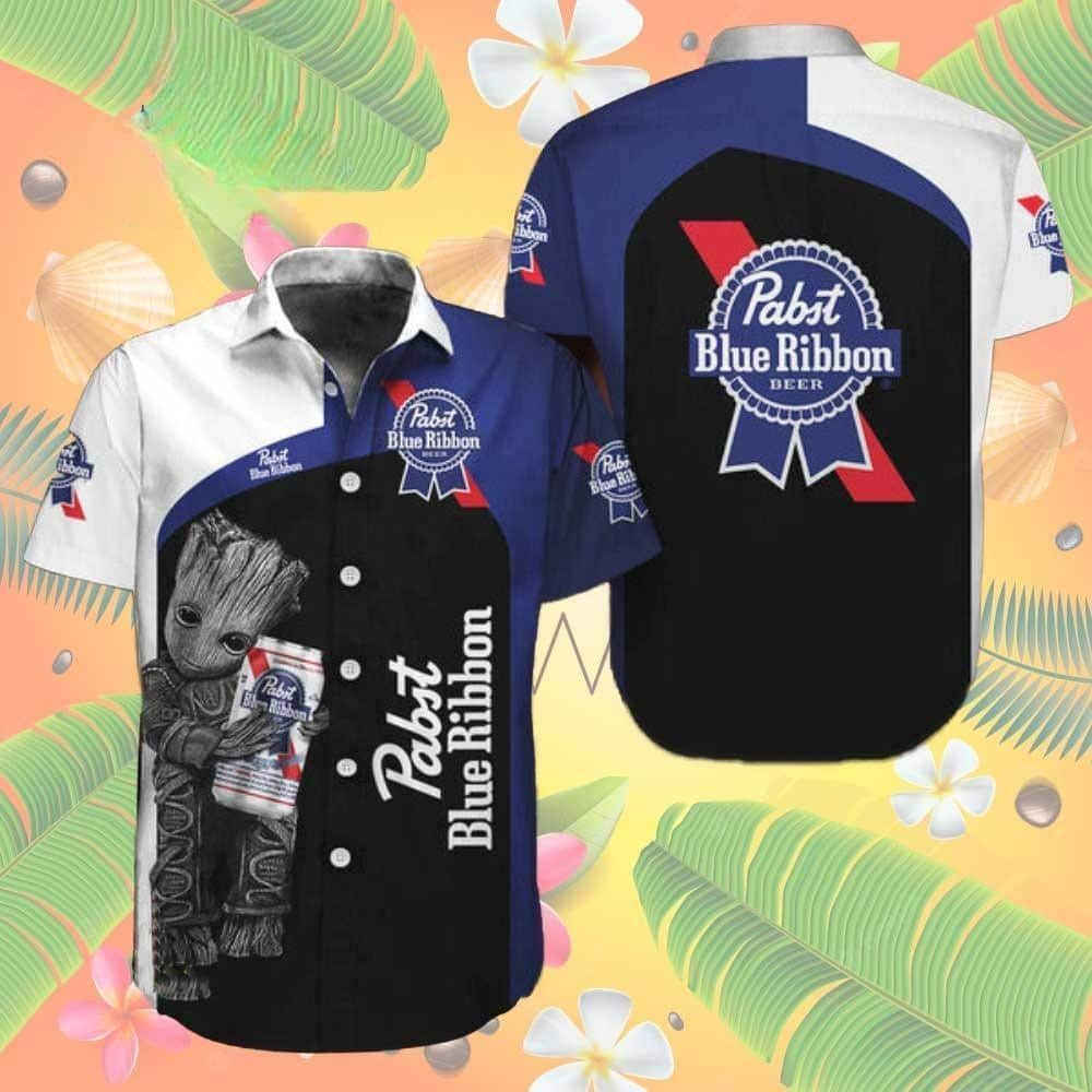 Baby Groot Loves Pabst Blue Ribbon Hawaiian Shirt Beer Lovers Gift