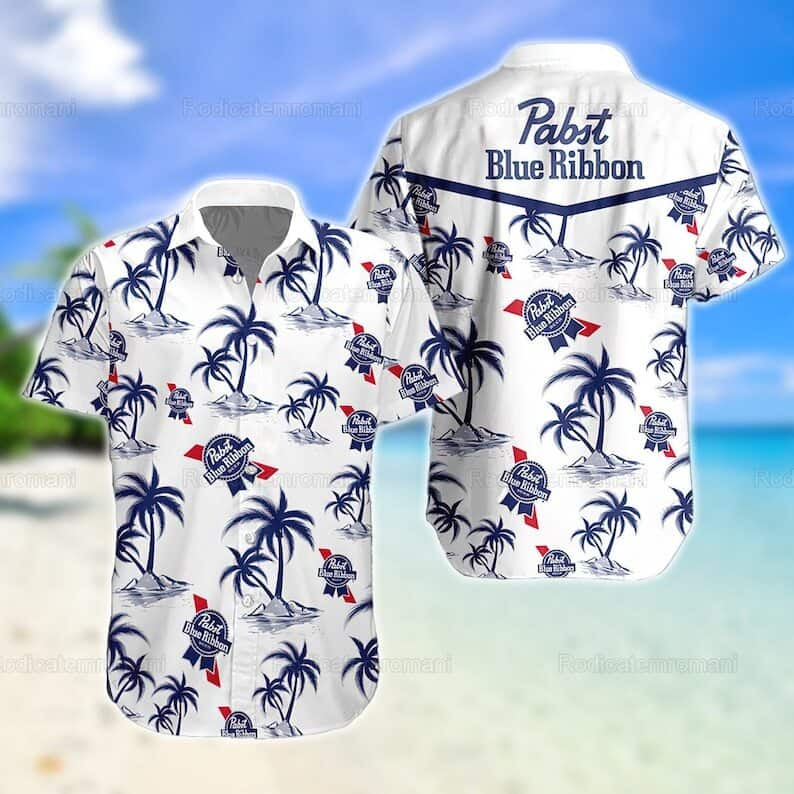 Pabst Blue Ribbon Hawaiian Shirt Island Pattern Gift For Beer Drinkers