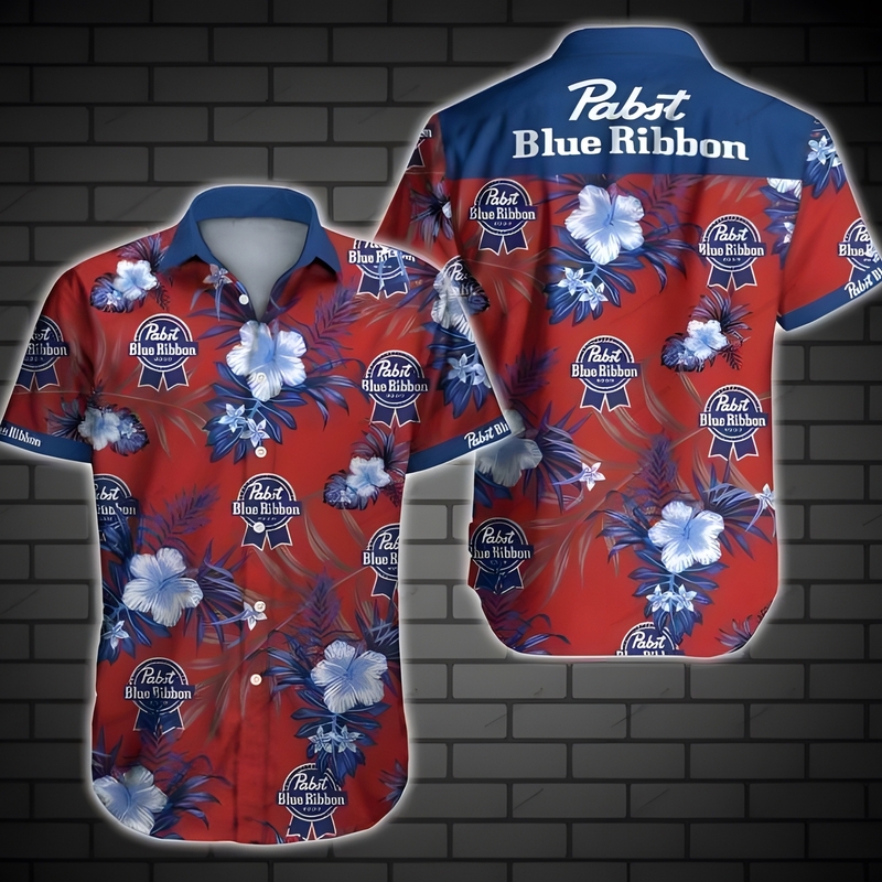 Pabst Blue Ribbon Hawaiian Shirt Tropical Flower Pattern All Over Print Pabst Blue Ribbon Hawaiian Shirt Tropical Flower Pattern All Over Print