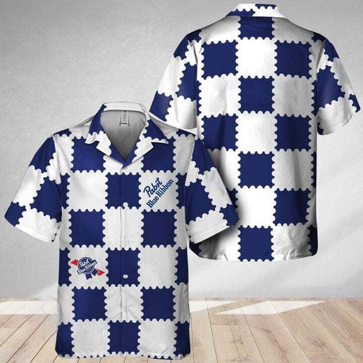 Trendy Gingham Pabst Blue Ribbon Hawaiian Shirt Beach Lovers Gift