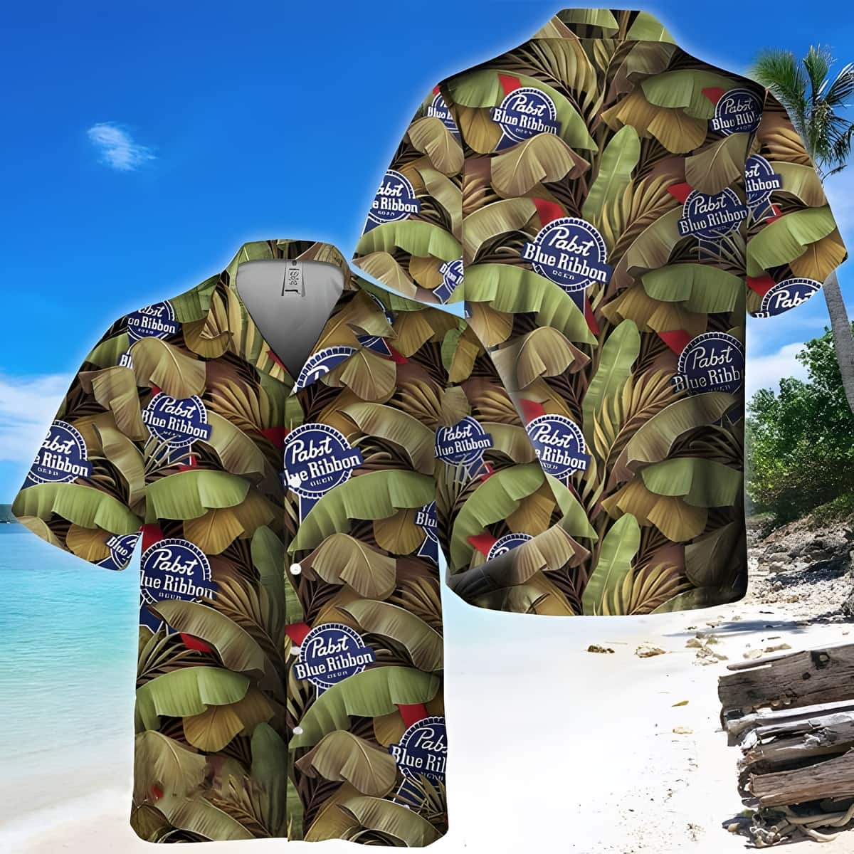 Pabst Blue Ribbon Hawaiian Shirt Banana Leaves Pattern All Over Print