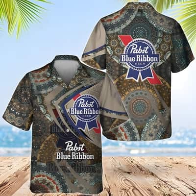 Pabst Blue Ribbon Beer Hawaiian Shirt Boho Mandala Pattern Pabst Blue Ribbon Beer Hawaiian Shirt Boho Mandala Pattern